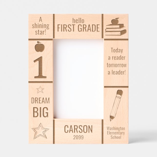4x6 FIRST GRADE Elementary School Photo Custom Etched Frames (Front)