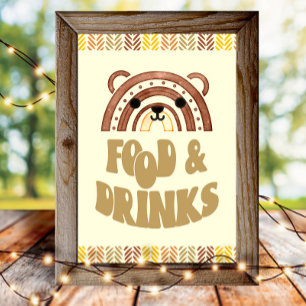4x6 Food & Drinks Boho Woodland Bear Birthday Poster