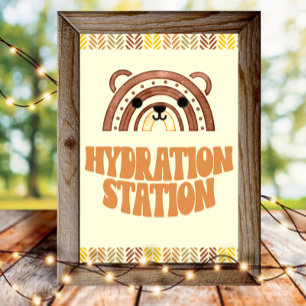 4x6 Hydration Station Boho Woodland Bear Birthday Poster
