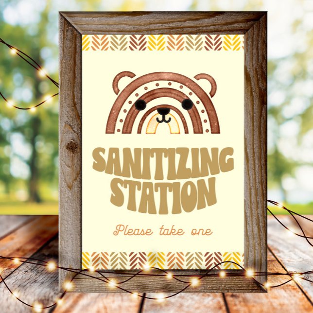 4x6 Sanitizer Station Boho Woodland Bear Birthday Poster (Creator Uploaded)