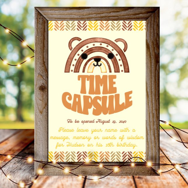 4x6 Time Capsule Boho Woodland Bear Birthday Poster (Creator Uploaded)