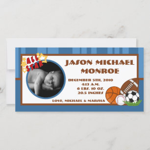 4x8 All Star Blue  Photo Birth Announcement