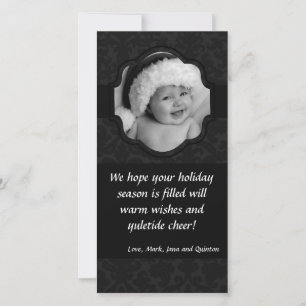 4x8 Black Damask Ribbon Frame PHOTO Christmas Card