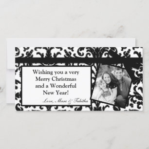 4x8 Black Damask Ribbon Frame PHOTO Christmas Card