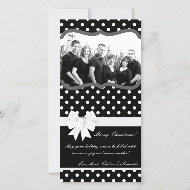 4x8 Black White Palka Dot PHOTO Christmas Card (Front)