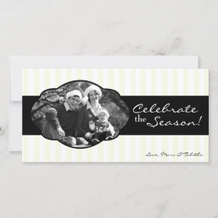 4x8 Black White Striped Frame PHOTO Christmas Card