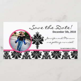 4x8 Engagement Announcement Black Hot Pink Damask