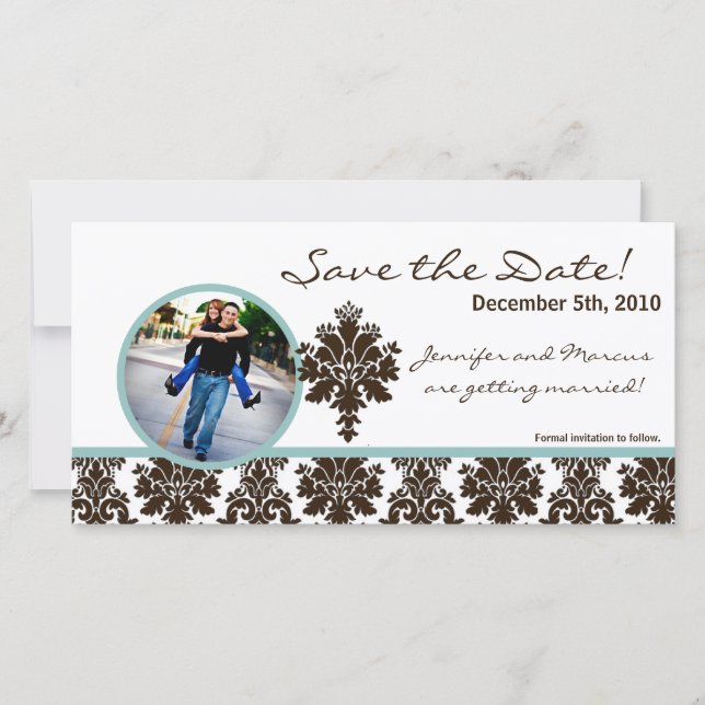 4x8 Engagement Announcement Brown Damask (Front)