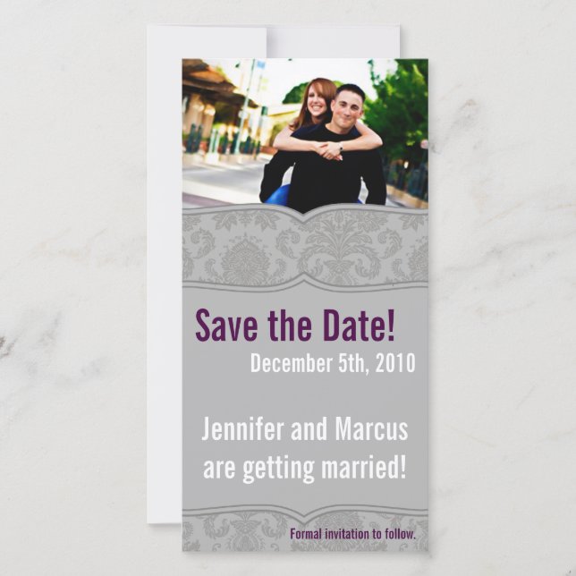 4x8 Engagement Announcement Modern Grey Damask (Front)