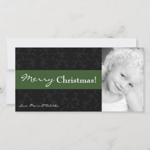 4x8 Green Black Damask Frame PHOTO Christmas Card
