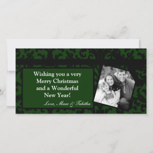 4x8 Green Damask Ribbon Frame PHOTO Christmas Card