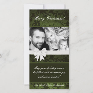 4x8 Green Floral Bow Ribbo PHOTO Christmas Card