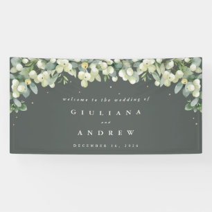 4'x8' Green Snowberry+Eucalyptus Wedding Welcome Banner