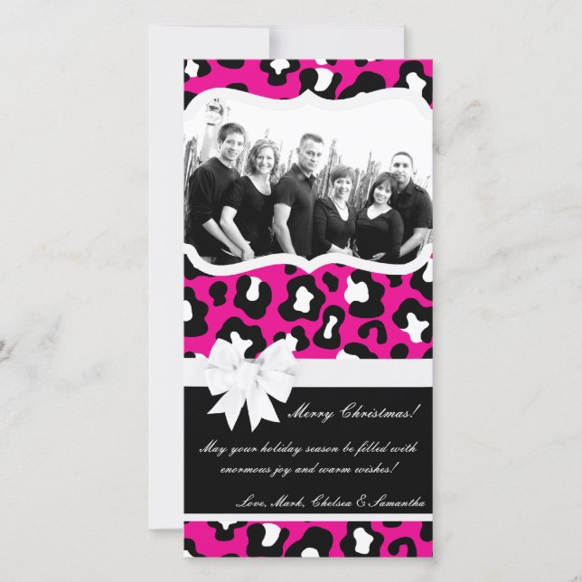 4x8 Hot Pink Black Cheetah PHOTO Christmas Card (Front)