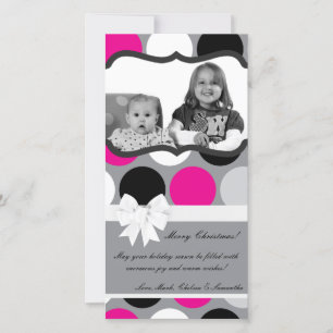 4x8 Hot Pink Black Polka Dot PHOTO Christmas Card