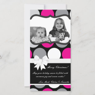 4x8 Hot Pink Black Polka Dot PHOTO Christmas Card