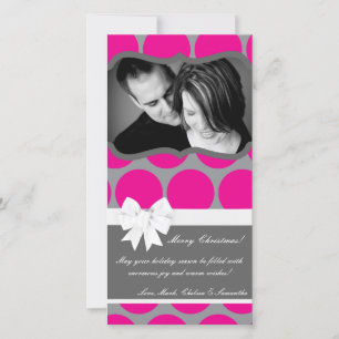 4x8 Hot Pink Black Polka Dot PHOTO Christmas Card