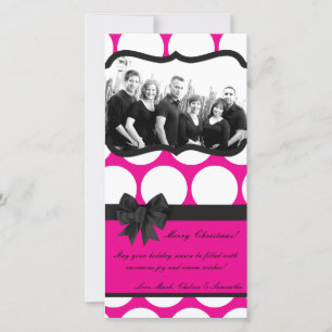 4x8 Hot Pink Black Polka Dot PHOTO Christmas Card