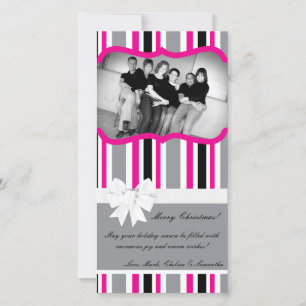 4x8 Hot Pink Black Striped PHOTO Christmas Card