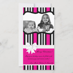 4x8 Hot Pink Black Striped PHOTO Christmas Card