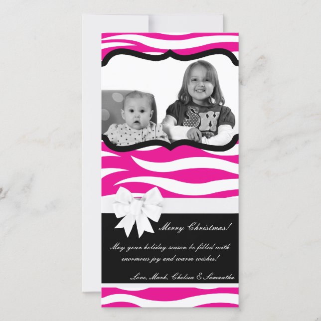 4x8 Hot Pink Black Zebra Prin PHOTO Christmas Card (Front)