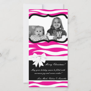 4x8 Hot Pink Black Zebra Prin PHOTO Christmas Card