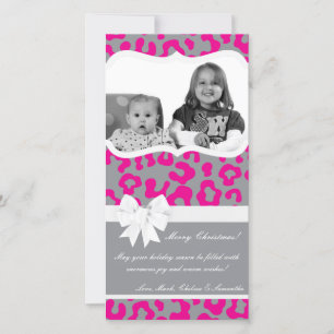 4x8 Hot Pink Grey Cheetah PHOTO Christmas Card