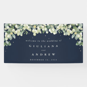 4'x8' Navy Snowberry+Eucalyptus Wedding Welcome Banner