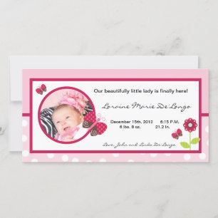 4x8 Photo Birth Announcement Berry Garden Lady Bug