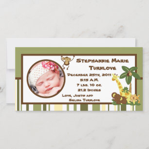 4x8 Photo Birth Announcement Jungle Babies