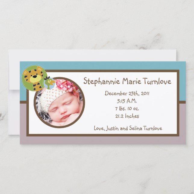 4x8 Photo Birth Announcement Jungle Tales Safari (Front)