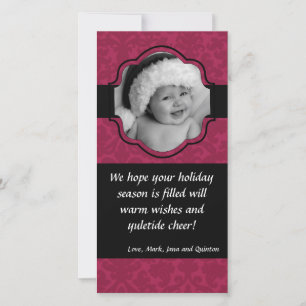 4x8 Pink Damask Ribbon Frame PHOTO Christmas Card