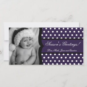 4x8 Purple White Polka Frame PHOTO Christmas Card