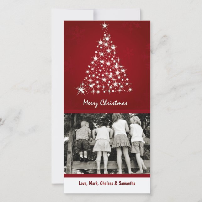 4x8 Red Snowflake XMAS Tree PHOTO Christmas Card (Front)