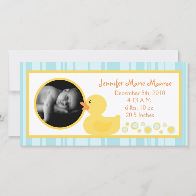 4x8 Rubber Ducky Bubbles Birth Announcement (Front)