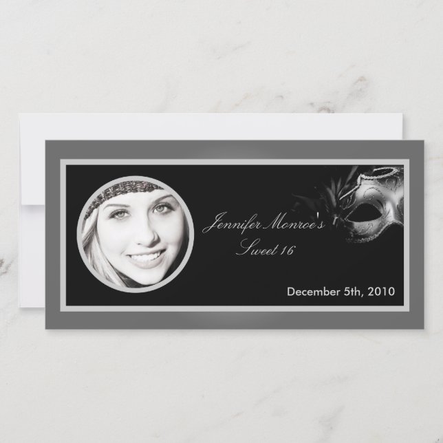 4x8 Sweet 16 Silver Black Party Announcement (Front)