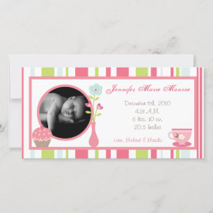 4x8 Tea Party Pink Pastel Photo Birth Announcement