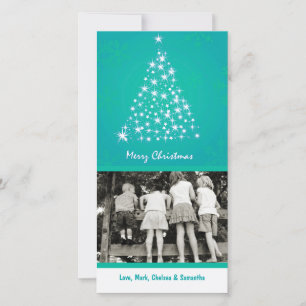 4x8 Teal Snowflake XMAS Tree PHOTO Christmas Card