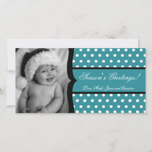 4x8 Teal White Polka Frame PHOTO Christmas Card