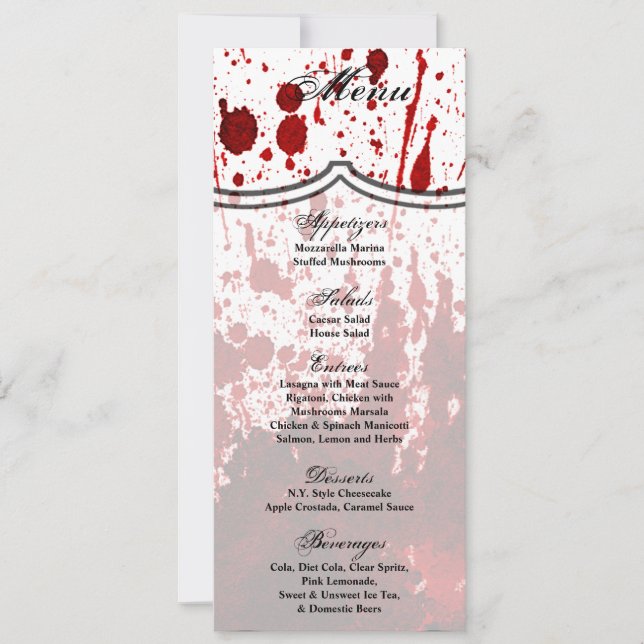 4x9.25 Menu Cards Blood Splatter Vampire Gothic (Front)