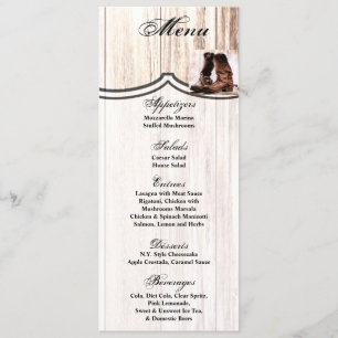 4x9.25 Menu Cards Boots Country Rustic Western Wea