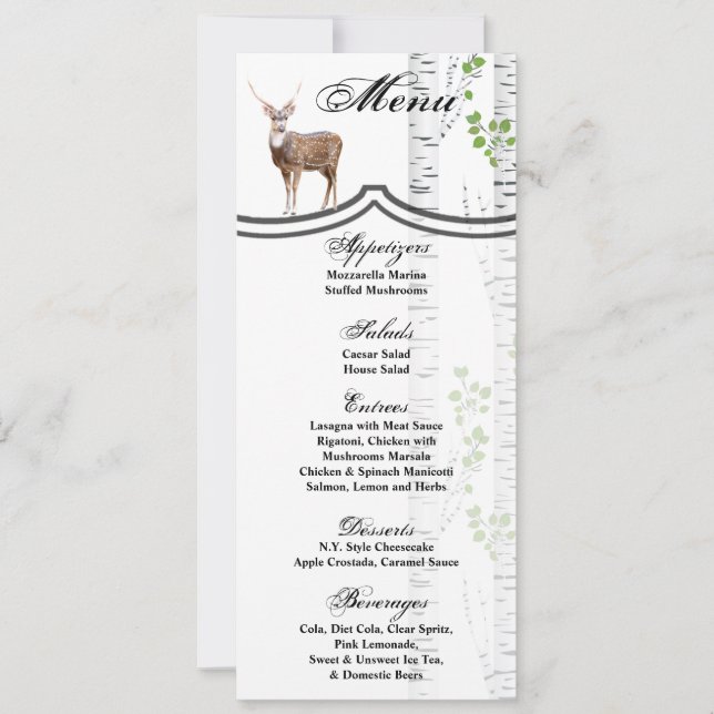 4x9.25 Menu Cards Deer Doe Buck Woodland Hunting (Front)