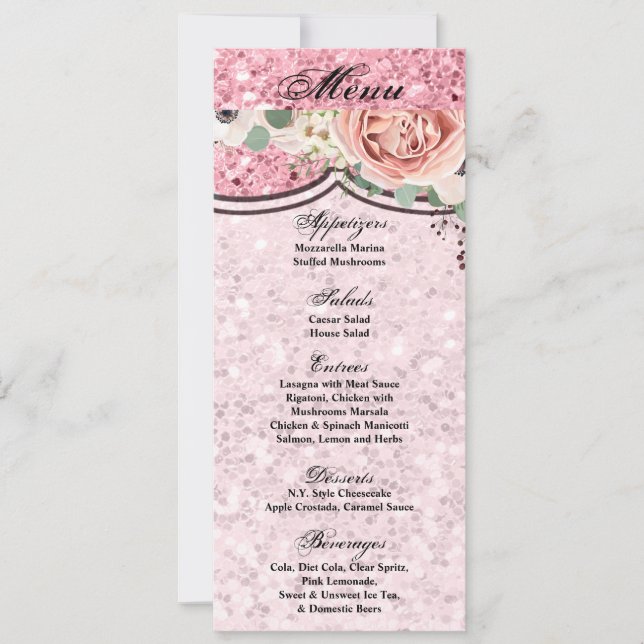 4x9.25 Menu Cards Geometric Garden Rose Glitter (Front)