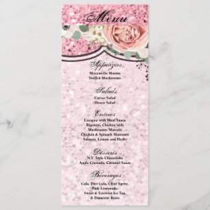 4x9.25 Menu Cards Geometric Garden Rose Glitter