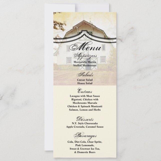 4x9.25 Menu Cards Sunset Barn Country Rustic Field (Front)