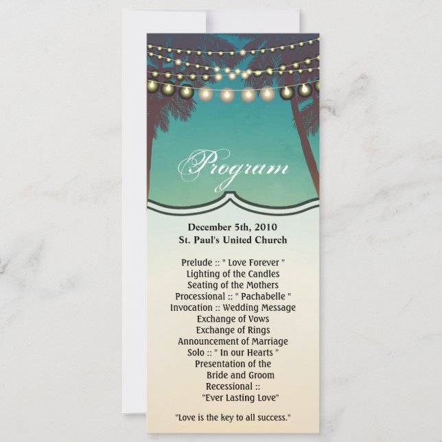 4x9.25 Program Cards Beach Sunset Palm Trees Strin (Front)