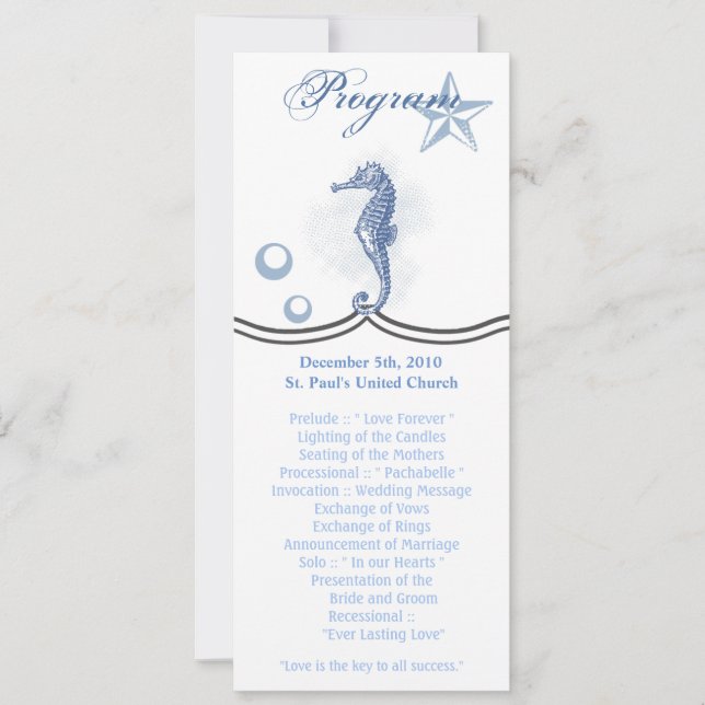 4x9.25 Program Cards Seahorse Sea Ocean Beach (Front)