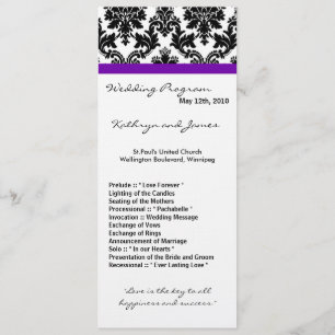 4x9 Wedding Program - Black Damask and Purple Programme
