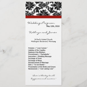 4x9 Wedding Program - Black Damask Red Crimson Programme