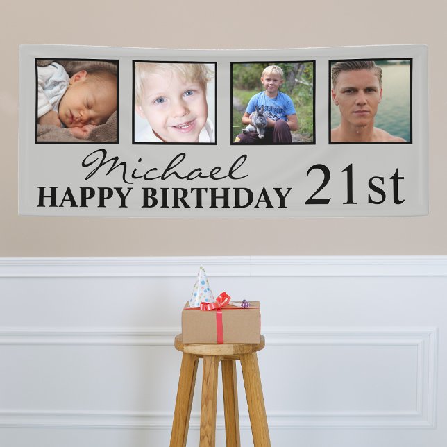 4x Photo Collage Happy Birthday Age For Him Banner (Creator Uploaded)